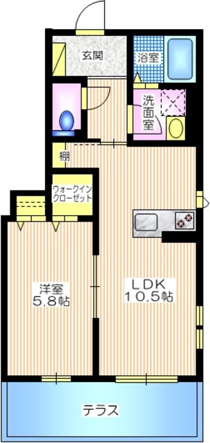 ドミールＦ鶴ヶ峰の間取り|南向きの１ＬＤＫ　４０．３３平米