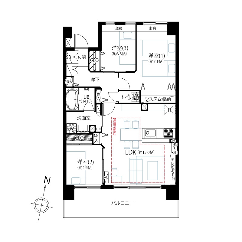 京急シティ多摩川の間取り|京急シティ多摩川：全居室収納・窓が付いた３ＬＤＫ家具・エアコン付きリノベーション物件は住設備も充実！駐車場使用権・トランクルーム使用権が付いております！