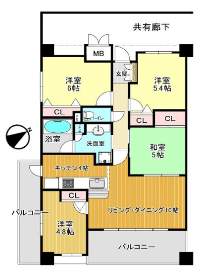 【間取り】 | プロパレス八尾南メルヴェイユ | 三方角住戸！4LDK！2面バルコニー☆室内お好きにリフォームしてみてはいかがでしょうか？