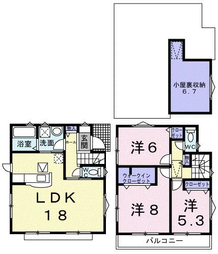 山代貸家Ａ号棟の間取り