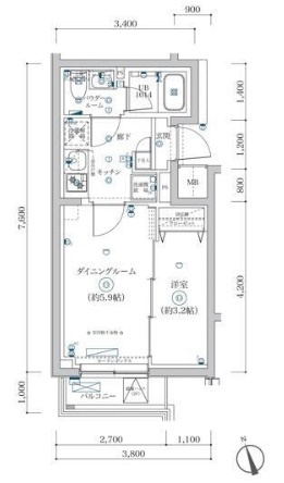 SQUARE CITY OMORI WESTの間取り|間取り　1DK