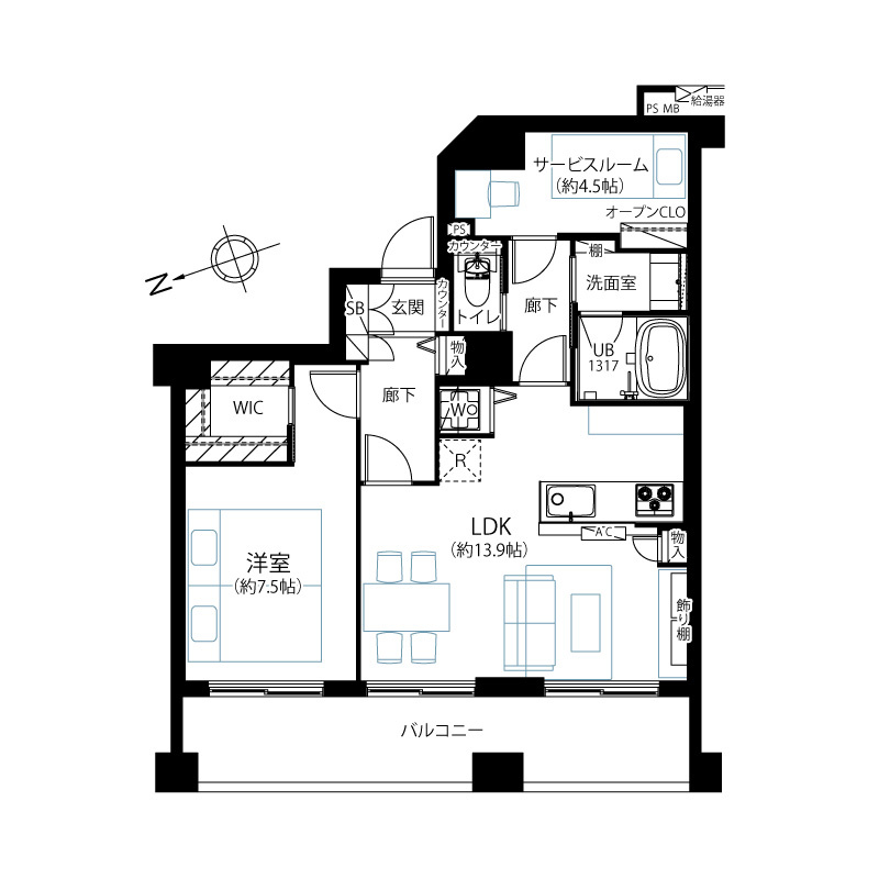 朝日シティパリオ高井戸の間取り|朝日シティパリオ高井戸：全居室収納付き１ＳＬＤＫ家具・エアコン付きリノベーション物件は居室としても使えるサービスルーム付き！