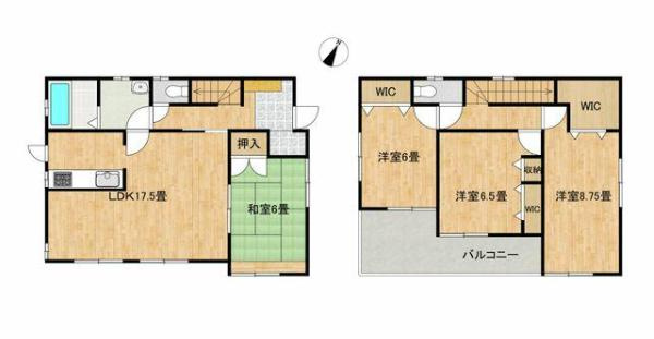 加須市北下新井　中古一戸建ての間取り|水回り集中設計で毎日の家事の負担を軽減します♪