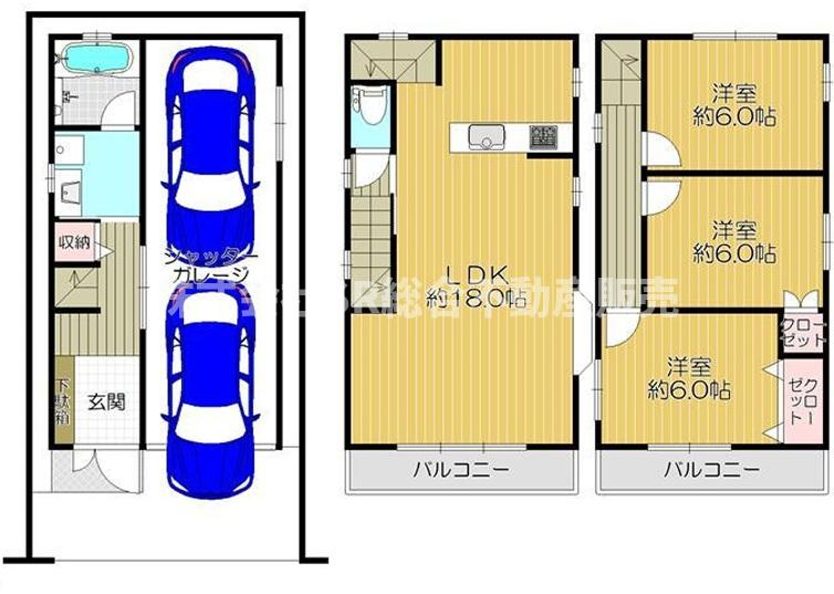 長栄寺中古戸建の間取り|全居室6帖◎2018年リフォーム歴ありで、室内丁寧にご使用されており快適にお過ごしいただけます！