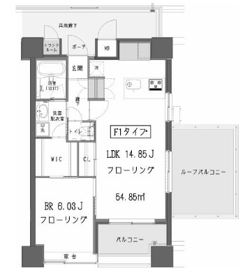 ガーデン蒲田の間取り|東向きバルコニー北東角部屋50平米超えの余裕ある1LDK！
ルーフバルコニーと大きなウォークインクローゼット、高層階角部屋がポイント！