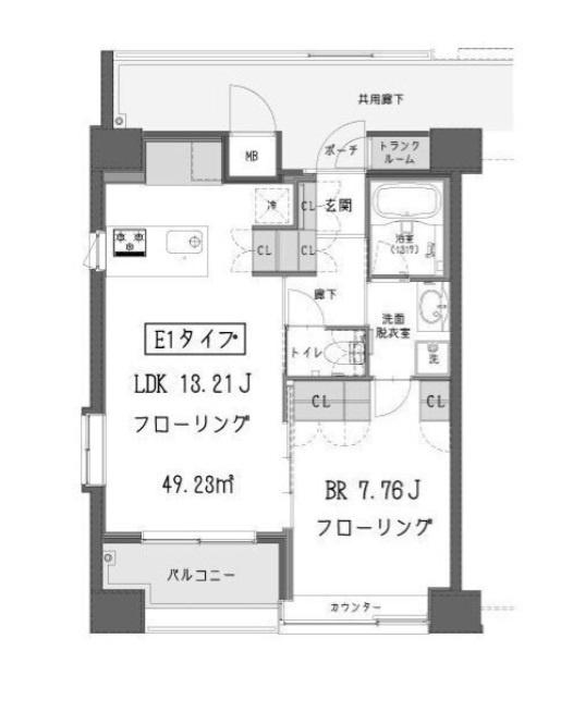 ガーデン蒲田の間取り|南向きバルコニー南西角部屋の1LDK