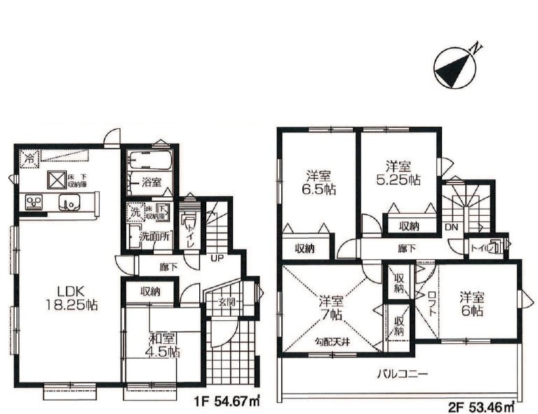所沢市下安松　中古一戸建　～LDK18.2帖～の間取り|家族でゆったり過ごせるLDK18.2帖、主寝室7帖、便利なロフト収納もございます。