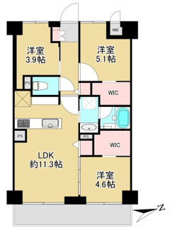 【間取り】 | ナイスステージ新小岩親水公園 | 販売価格4,999万円　57.33㎡　3LDK+2WIN　9階部分