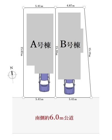 練馬区関町北4丁目 全2棟 A号棟の区画図|南側約6.0ｍ公道に面した新築戸建　全2棟
陽当り良好♪♪
開放感溢れる立地で風通し良好です


