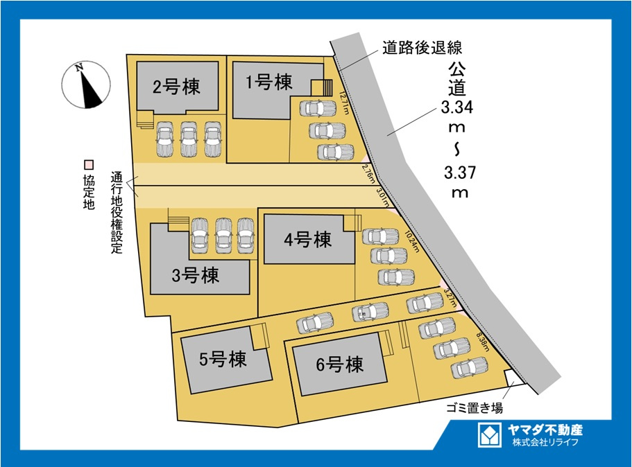 リーブルガーデン　江南市勝佐町西町　全6区画分譲の区画図|■区画図
■YAMADA電機の　ヤマダ不動産　株式会社リライフ　
いつでもお問合わせ下さい。