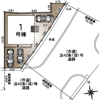 福岡市南区警弥郷第１３　1号棟の区画図