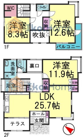 明石市大久保町大窪　中古戸建の間取り|リビング25.7帖の広々空間！自分のお店や事務所したい方にもオススメです！