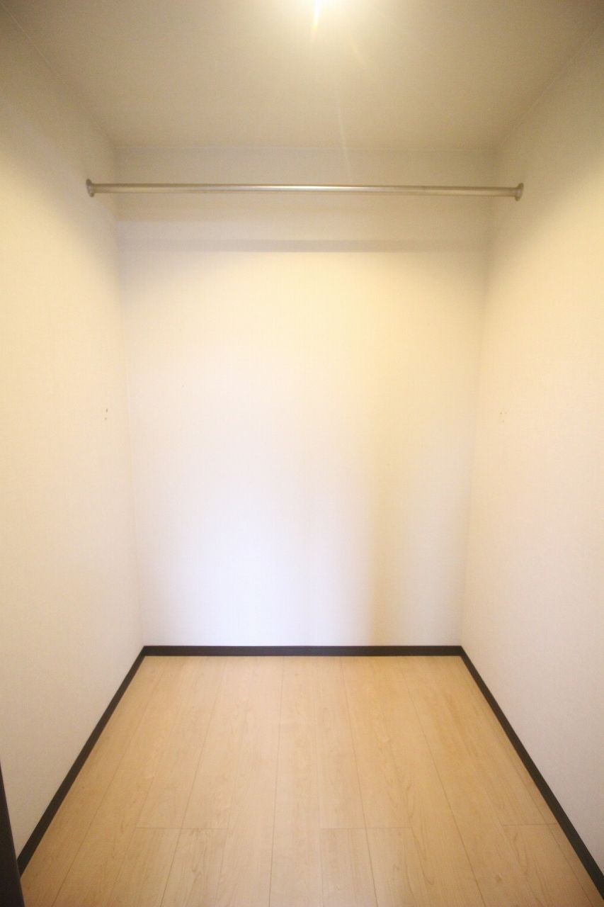 小山市出井の洋室|衣類をまとめて掛けられるハンガーパイプ付きの収納スペース。季節物や大きな荷物の収納場所としても活躍してくれそうです。