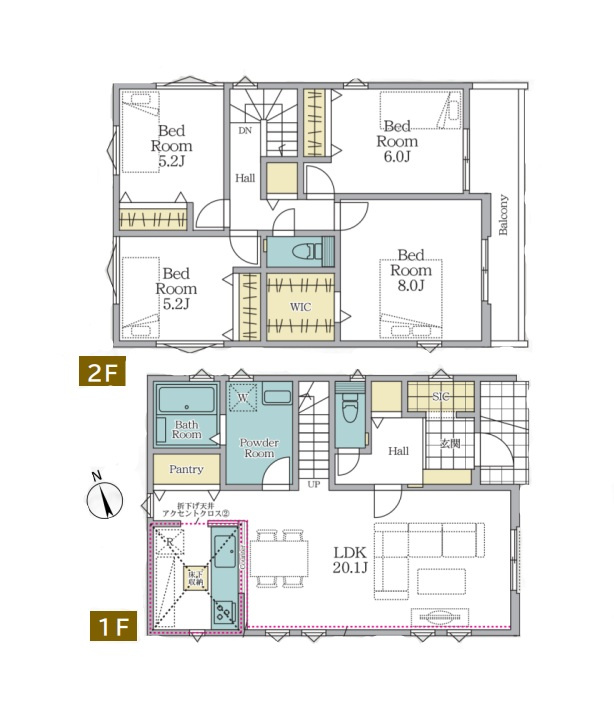 越谷市大泊１期１号棟FIT-ACE　新築戸建の間取り|部屋数豊富で使い道が広がる4LDK。お子様それぞれの個室や書斎、客間までしっかり確保できる間取りです。