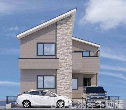 平塚市達上ケ丘　新築戸建の外観パース|イメージパスですので実際のものと多少異なります