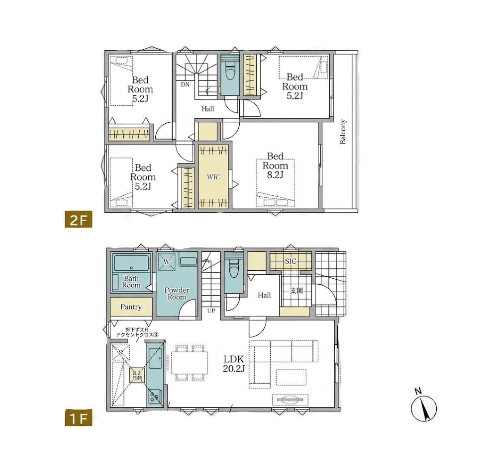 越谷市大泊１期2号棟FIT-ACE　新築戸建の間取り|部屋数豊富で使い道が広がる4LDK。お子様それぞれの個室や書斎、客間までしっかり確保できる間取りです。