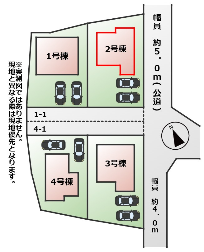 ワイウッドコート宇都宮市江曽島町第1期の区画図|【全4棟】各号棟の詳細については、お気軽にお問い合わせください♪