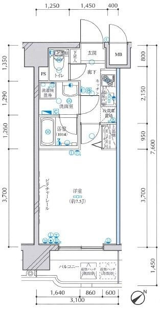 横浜市神奈川区東神奈川２丁目の賃貸マンションの間取り