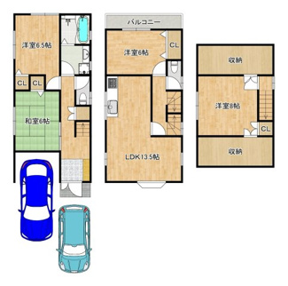 【間取り】 | 深井中町　中古一戸建 | 駐車２台可能（車種制限有）！愛車の置き場所に困らないですね♪広々駐車スペースはママやお子様の自転車も停められますね！