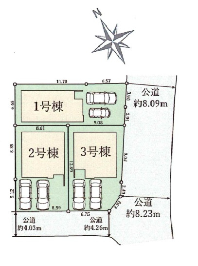 枚方市香里ケ丘８丁目　第８期　新築一戸建ての区画図|全３区画