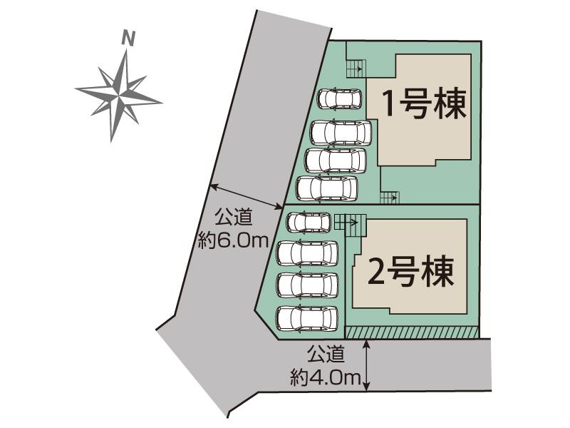 【同施工物件ご案内可能】日進市梅森町新田　全2棟の区画図|全体区画数｜全2棟
◆駐車並列4台可能！(但し、車種による)
◎まずは、お気軽にお問い合わせください。現地を案内しながら周辺環境も見て頂けます。　　　　　　　　　　　　　　　　　　　　　　　　　　　　