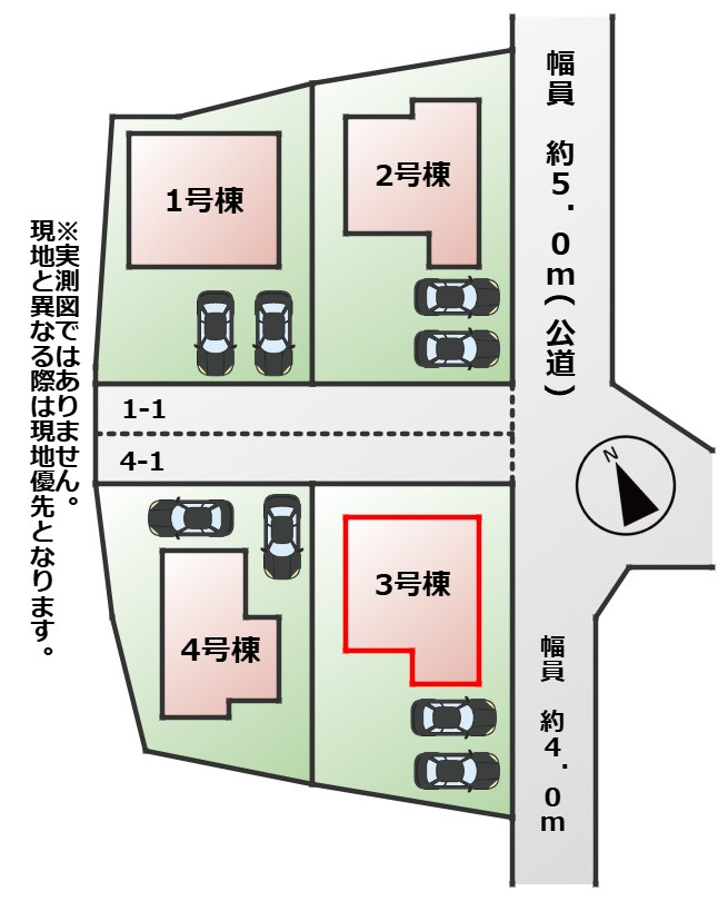 ワイウッドコート宇都宮市江曽島町第1期の区画図|【全4棟】各号棟の詳細については、お気軽にお問い合わせください♪