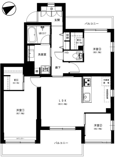 プリンスハイツ市ヶ谷の間取り|プリンスハイツ市ヶ谷：３方向角部屋！全居室に窓が付いており空気の入れ替え出来る３ＬＤＫ床暖房付きリノベーション物件は住設備も充実！