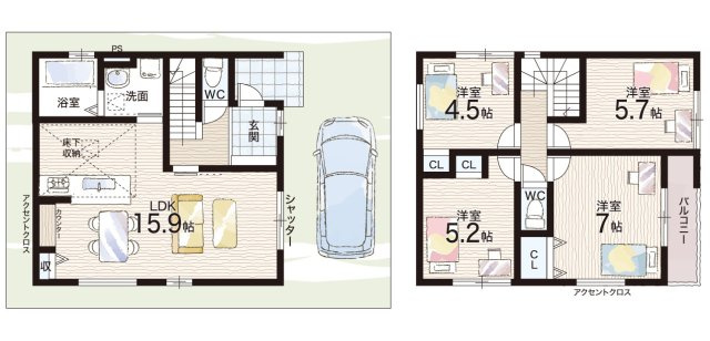東大阪市若江本町　第1期　新築一戸建ての間取り