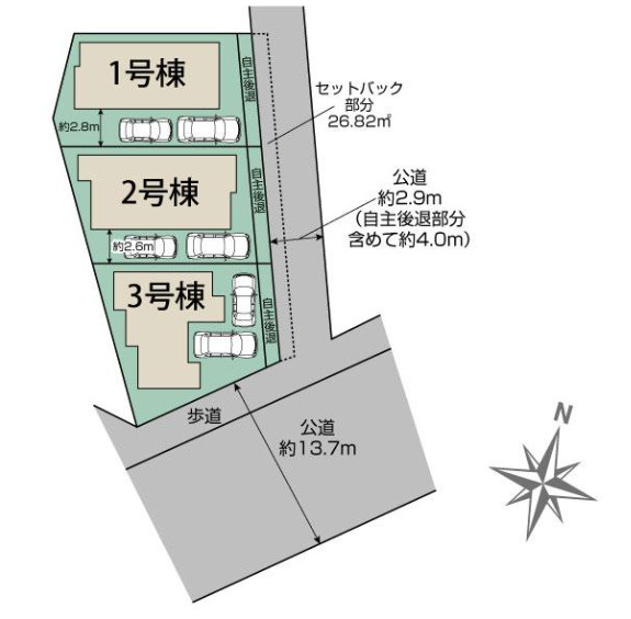 小田原市小八幡1丁目　新築戸建　全3棟1号棟の区画図
