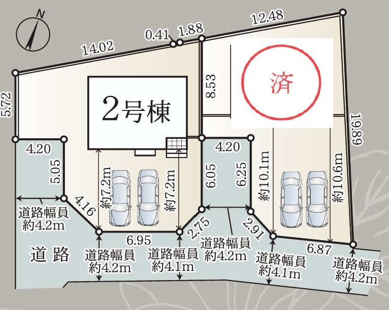 クレイドルガーデン高松市牟礼町大町第２◇光熱費の負担の軽減が可能なオール電化住宅ですの区画図|全体区画図
各棟、駐車場スペースは２台以上のゆったりとした区画で広い敷地にゆったりとした配置で住宅が建てられ、日照や通風にも十分に配慮されています。