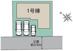 こだわりが詰まった共働きの家の区画図|カースペース3台分