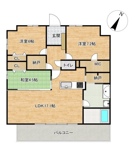 サンパーク山口セントラルレジデンスの間取り|収納豊富な3LDKです。