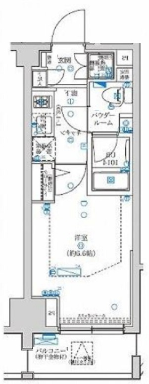 スパシエグランス大森の間取り|間取り　1K洋室6.6帖バストイレ別独立洗面台