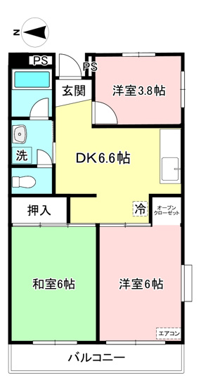 【間取り】 | ヴィラ・オオニシ | 和室と洋室のある3DKタイプ☆小さなお子様がいるファミリーさんにも良いですね！なんと言っても最上階・角部屋・二面採光なのが嬉しい♪