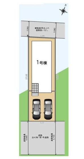【区画図】 | 八尾市二俣1丁目 | 安心の性能表示取得物件☆5分野7項目で一番良い等級を取得☆（耐震等級・耐風等級・一次エネルギー消費量等級…等）制振装置も装備☆建物裏の北側も通路で建物密接していません♪