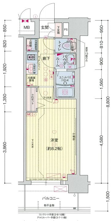 名古屋市中区富士見町の賃貸マンションの間取り