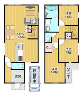 【土地図＋建物プラン例】 | 中三国ヶ丘町２丁　売土地 | 【建物参考プラン図】フリープランですので、お好きに間取り変更できますよ！