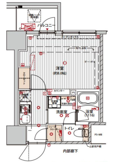 【間取り】 | プレシャスハーモニー八王子 | 1Kは、キッチンと居室が分かれているため、生活空間にメリハリをつけられますね。料理の臭いが気になりにくく、来客時にもプライベート空間を確保しやすい点が魅力ですね。一人暮らしでも快適な生活を送れますよ。