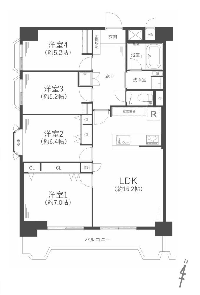 朝日プラザ千里D棟の間取り|4LDK　