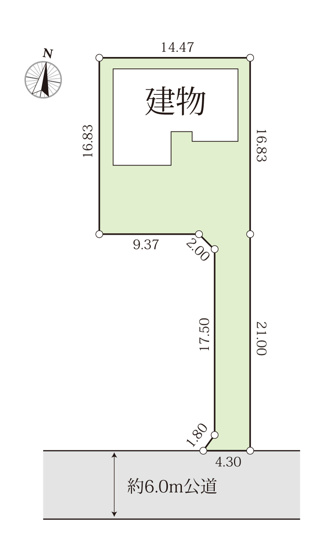 【区画図】 | つくば市千現　中古戸建 | 敷地延長と呼ばれる旗竿地となりますが、敷地内で転回することが可能な駐車場となってます。