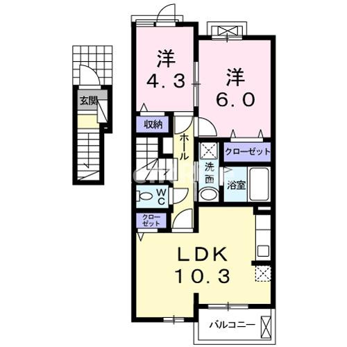 パピヨンタナカＢの間取り