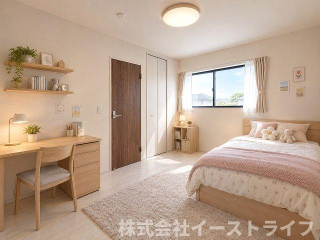 【新築戸建】　(予約あり)　いわき市常磐上湯長谷町第3　全2棟　長期優良住宅の子供部屋|子供部屋に家具を配置したイメージ画像です。※本画像はCGで作成しており、実際に現地に 家具は置かれておりません。また、価格に 家具は含まれておりません。
