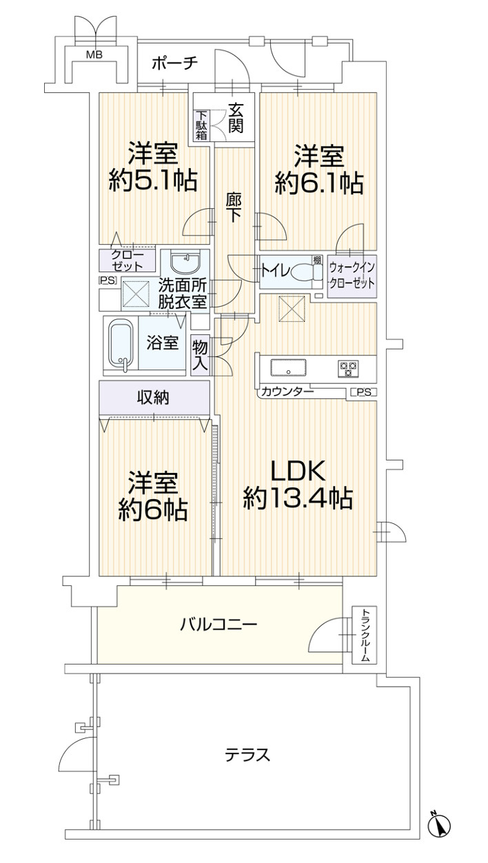 とにかく広い敷地！ってコトは道路から奥の方だとより歩かないといけないのですが、、、このお部屋、道路やエントランスに近い部屋位置なんです！！２階でも専用庭ある『アリスガーデン横浜Ⅱ番館』リフォームの間取り