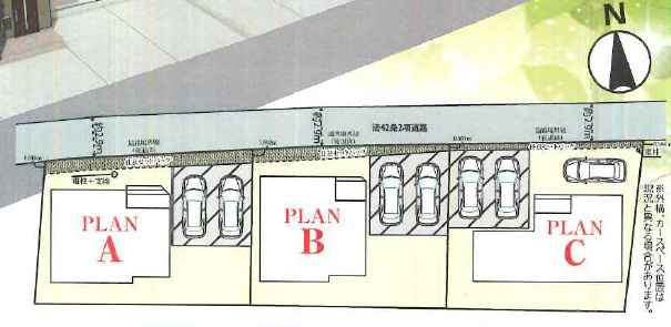 土浦市真鍋5丁目2086番　新築戸建　A号棟の区画図|計2区画の分譲地。建物配置も無理なく、駐車も快適にできます。