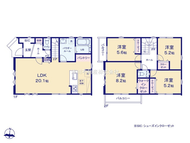 八王子市　散田町　新築一戸建て　４期の間取り|～南向き4LDK　開放感のあるワンフロアリビングの間取り～