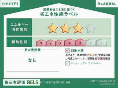 八王子市　散田町　新築一戸建て　４期の省エネ性能ラベル|～省エネ性能住宅認定物件～