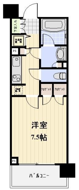 ジョイスコートの間取り|間取り　広めの7.5帖の1Kバストイレ別独立洗面台収納大きめ！洗面台とトイレも独立の間取りがポイント！