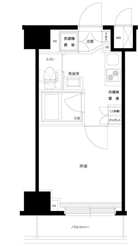ルーブル羽田西の間取り|東向きバルコニーの1Kバストイレ別独立洗面台！