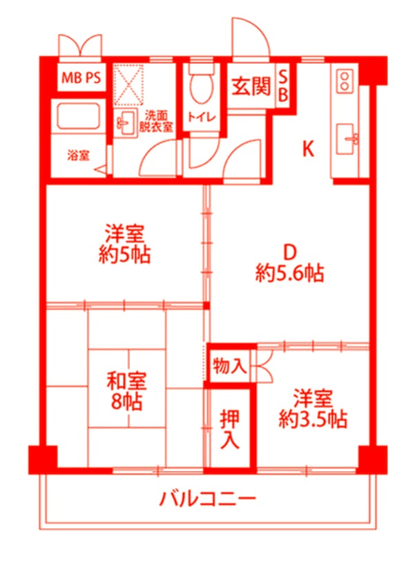 サンライズ久里浜の間取り|広々55.61㎡・人気の2LDK