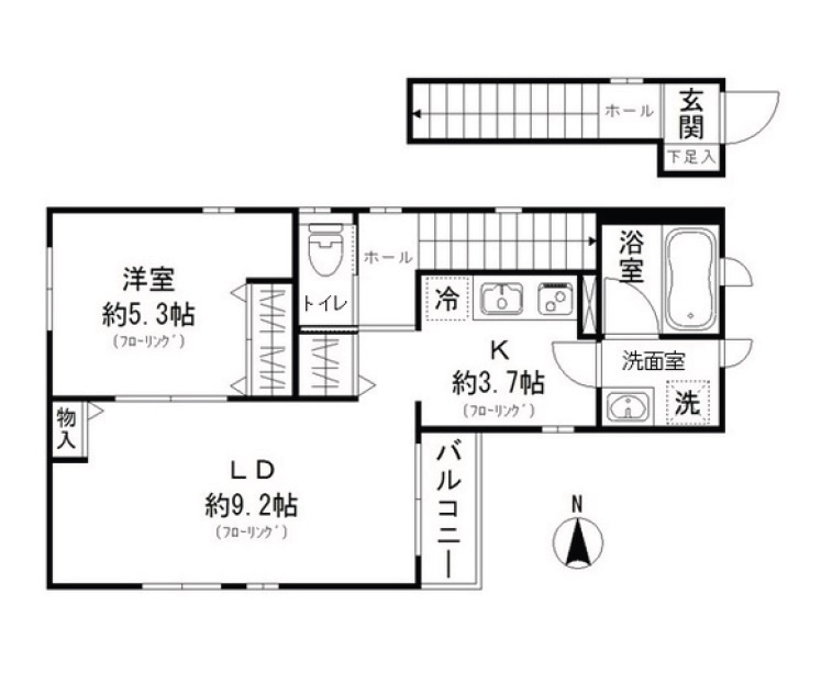 リエゾン池上の間取り|東向きバルコニー4面角部屋の1LDK